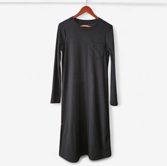 Madewell Long Sleeve Relaxed Fit Ribbed Pocket Detail Tee Midi Dress in Black M - Picture 3 of 8
